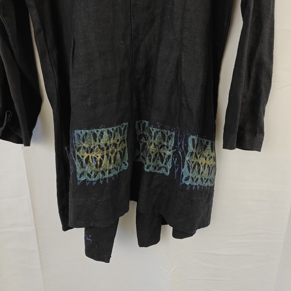 VTG Blue Fish RARE 100% Linen Hand Printed Coral Button Up Black Shirt Size 1 - Picture 11 of 15